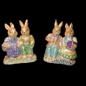 Vintage Pair of K's Collection Bunny Couple Figurines Pastel Easter Rabbits 3.5"